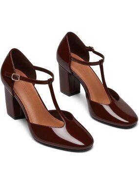 Vintage-Inspired Chunky Heels, T-Strap Mary Jane Pumps, Closed Toe Ankle Strap